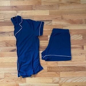 Navy Blue Pajama Set with White Trim
